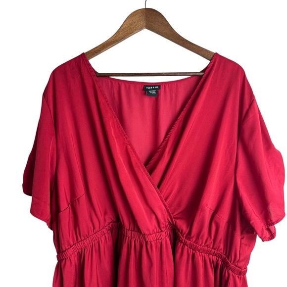 Torrid Red Surplice Wrap Peplum Blouse Size 4X Flowy Plus Size Top Holiday Basic - Picture 2 of 8